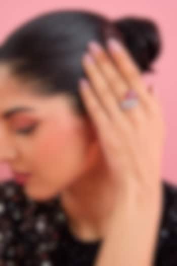 Silver Finish Pink & White Stone Ring In Sterling Silver by Diosa Paris Jewellery at Pernia's Pop Up Shop