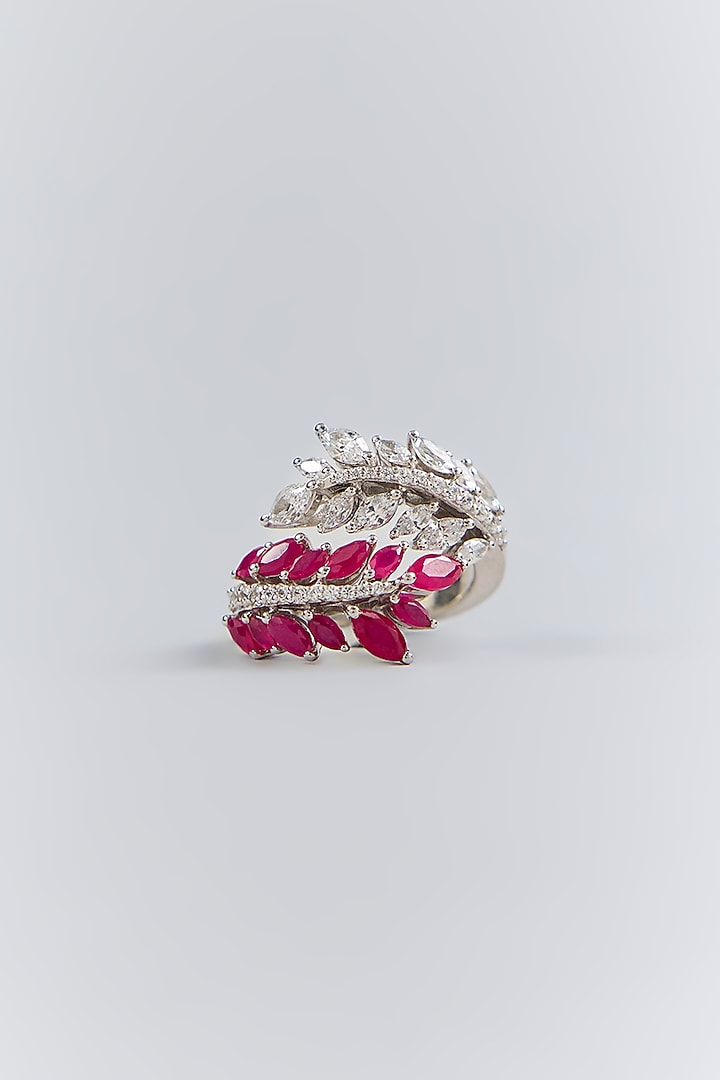 Silver Finish Pink & White Stone Ring In Sterling Silver by Diosa Paris Jewellery at Pernia's Pop Up Shop