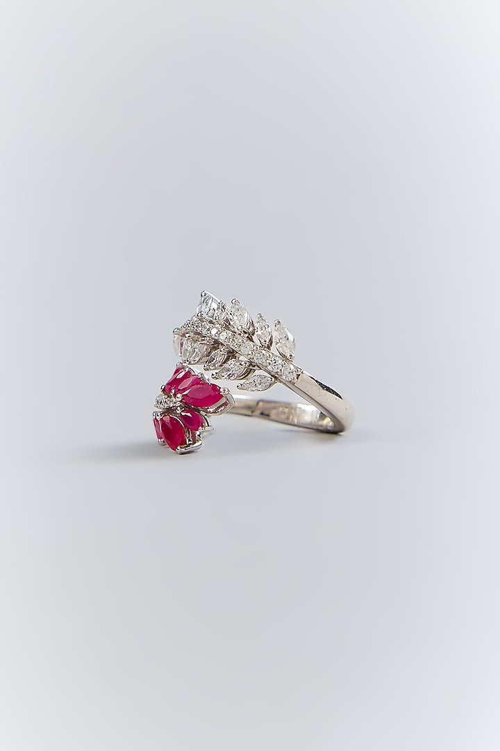 Silver Finish Pink & White Stone Ring In Sterling Silver by Diosa Paris Jewellery at Pernia's Pop Up Shop