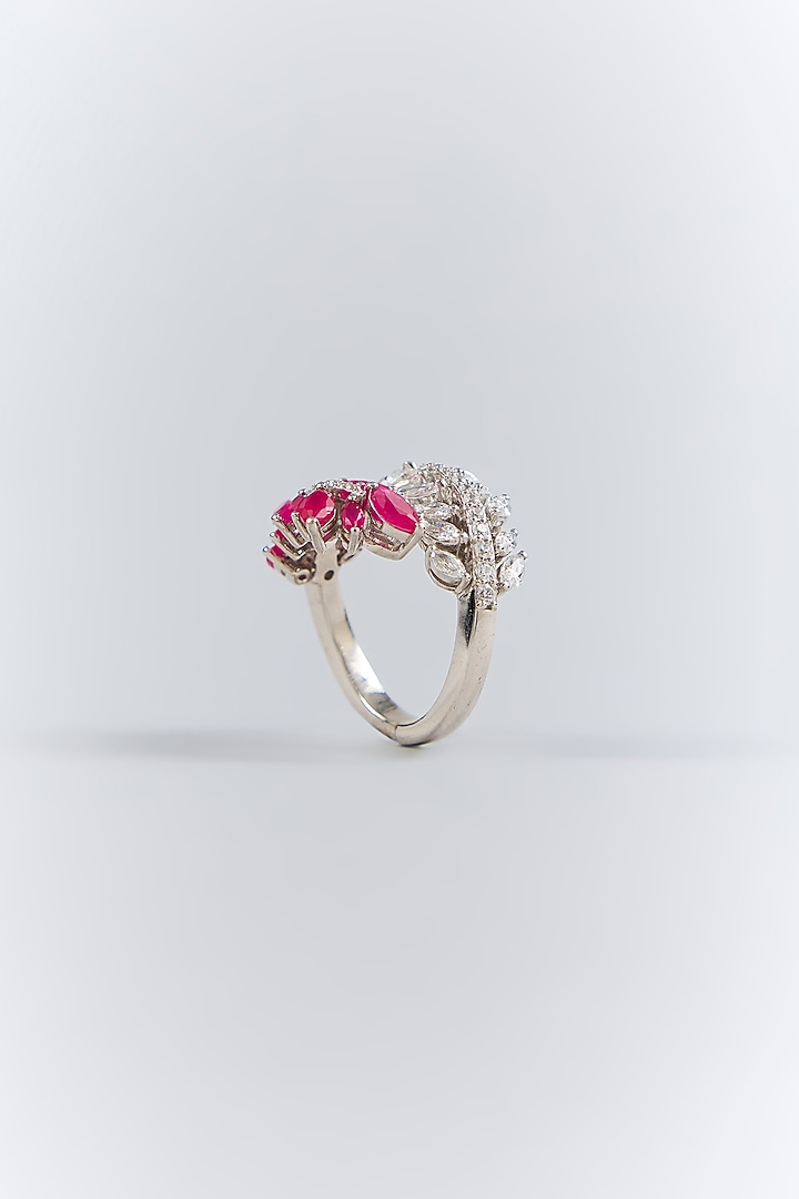 Silver Finish Pink & White Stone Ring In Sterling Silver by Diosa Paris Jewellery at Pernia's Pop Up Shop