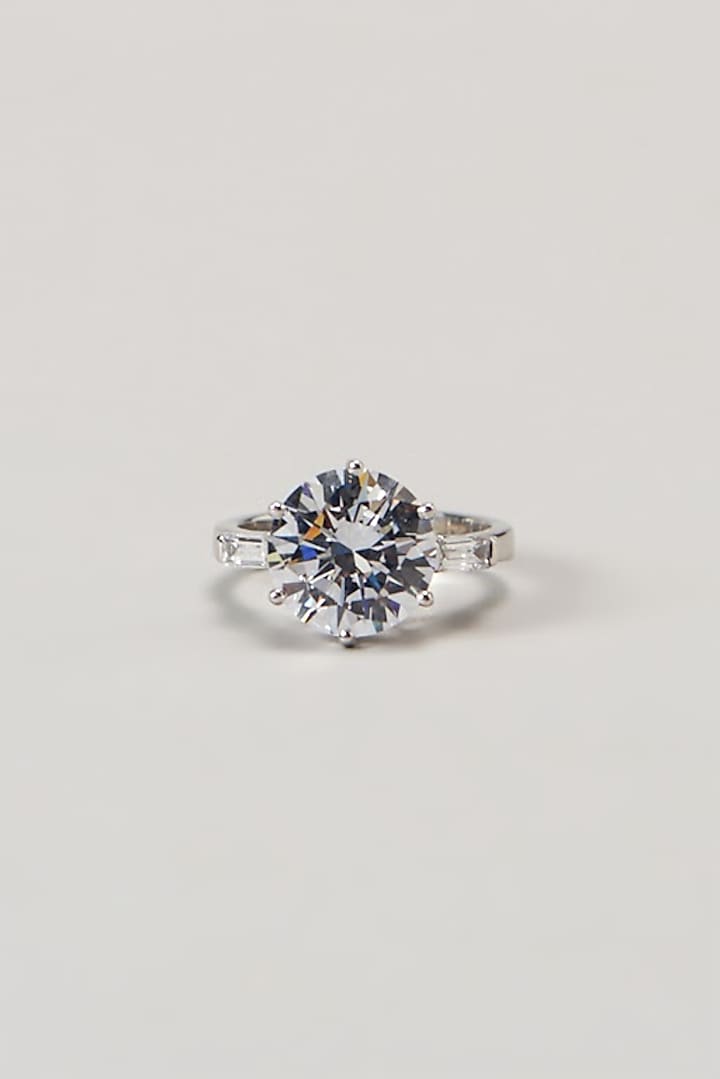 White Finish Swarovski Ring In Sterling Silver by Diosa Paris Jewellery at Pernia's Pop Up Shop