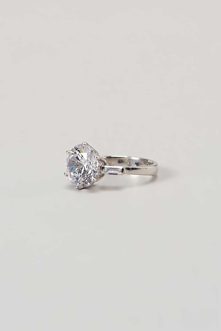 White Finish Swarovski Ring In Sterling Silver by Diosa Paris Jewellery at Pernia's Pop Up Shop
