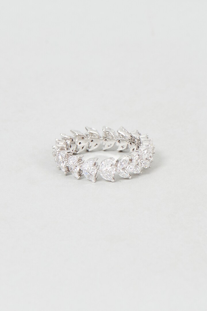 White Finish Swarovski Zirconia Ring In Sterling Silver by Diosa Paris Jewellery at Pernia's Pop Up Shop