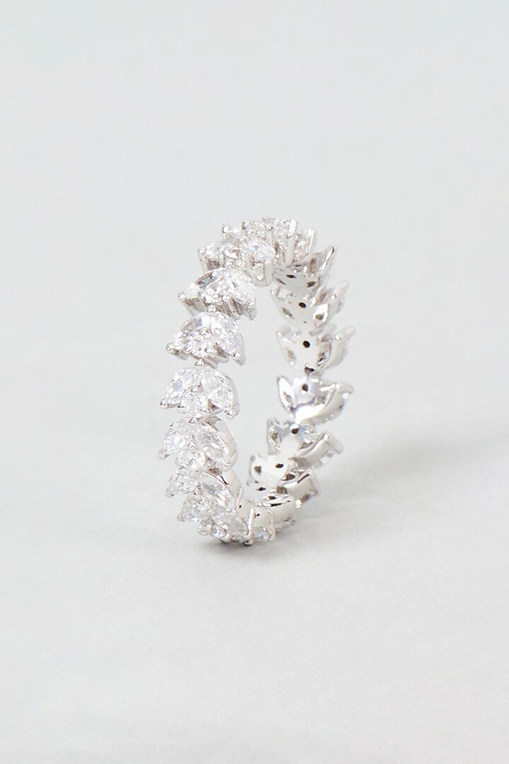 White Finish Swarovski Zirconia Ring In Sterling Silver by Diosa Paris Jewellery at Pernia's Pop Up Shop