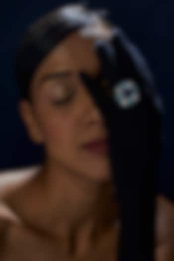 White Finish Emerald Cut Blue Stone Ring In Sterling Silver by Diosa Paris Jewellery at Pernia's Pop Up Shop