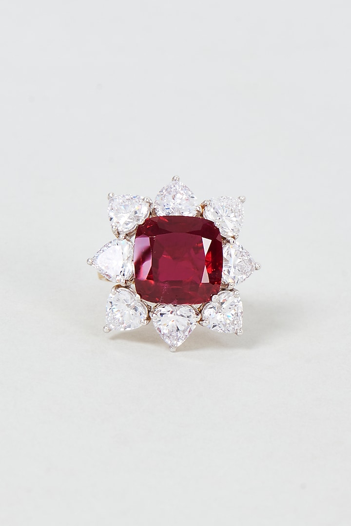 White Finish Princess Cut Red Stone Ring In Sterling Silver by Diosa Paris Jewellery at Pernia's Pop Up Shop