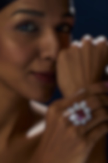 White Finish Princess Cut Red Stone Ring In Sterling Silver by Diosa Paris Jewellery at Pernia's Pop Up Shop