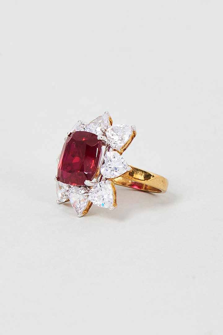 White Finish Princess Cut Red Stone Ring In Sterling Silver by Diosa Paris Jewellery at Pernia's Pop Up Shop