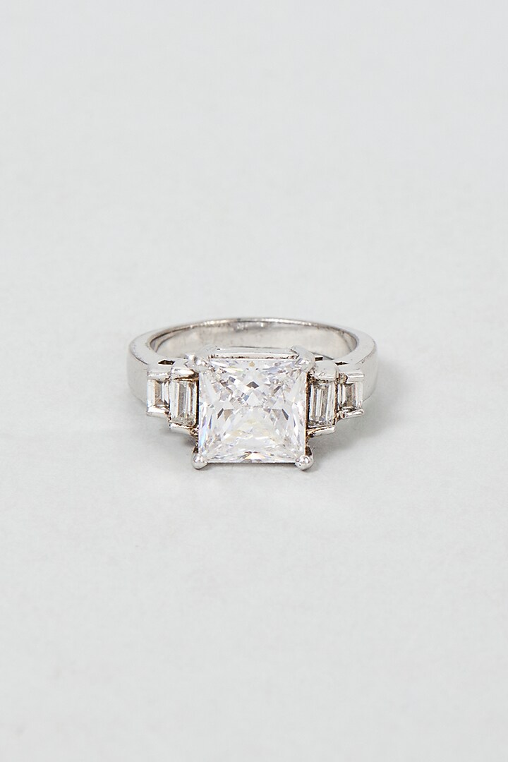 White Finish Swarovski Zirconia Ring In Sterling Silver by Diosa Paris Jewellery at Pernia's Pop Up Shop