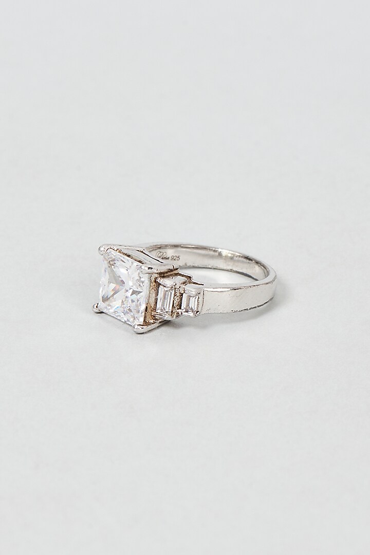 White Finish Swarovski Zirconia Ring In Sterling Silver by Diosa Paris Jewellery at Pernia's Pop Up Shop
