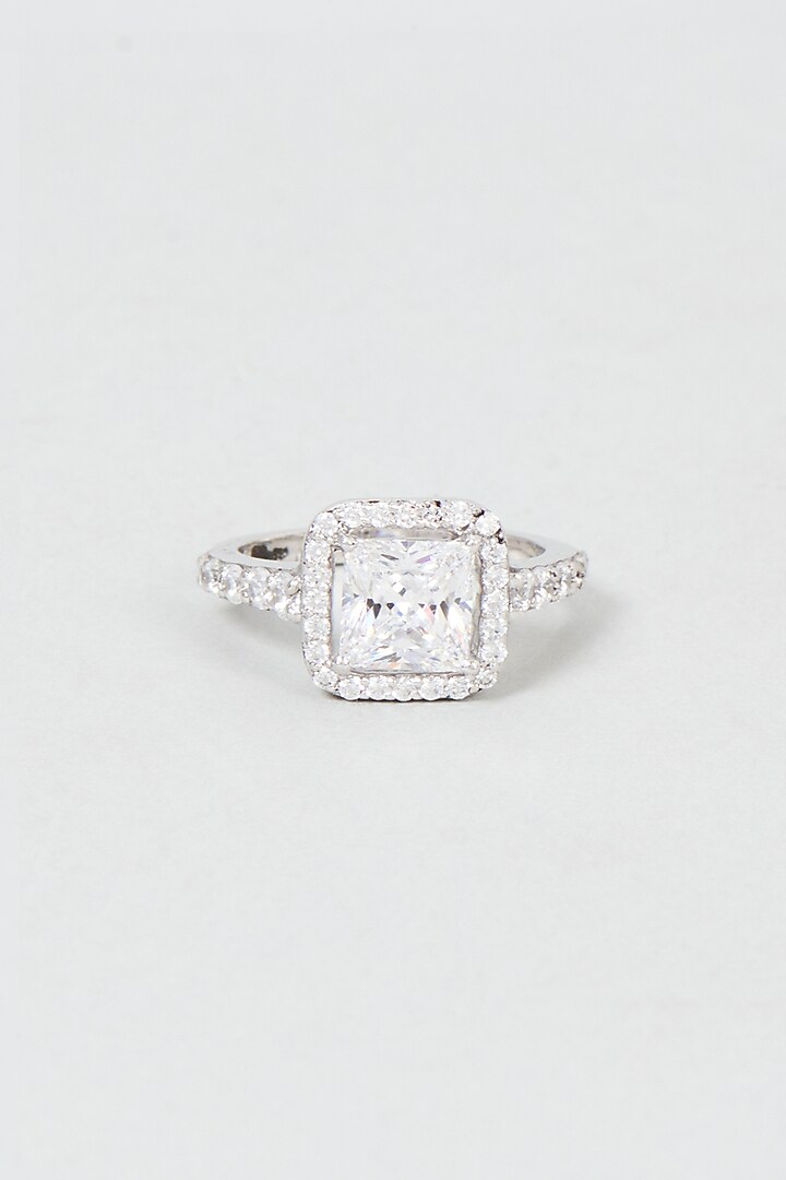 White Finish Swarovski Zirconia Ring In Sterling Silver by Diosa Paris Jewellery at Pernia's Pop Up Shop