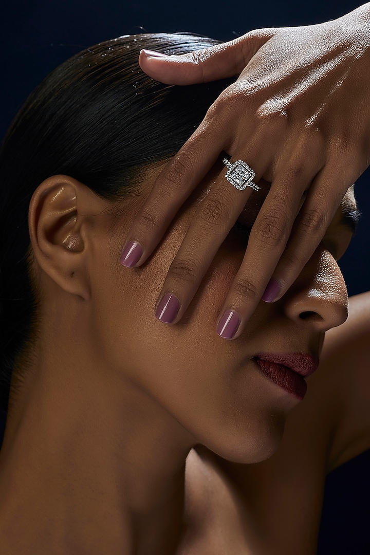 White Finish Swarovski Zirconia Ring In Sterling Silver by Diosa Paris Jewellery at Pernia's Pop Up Shop