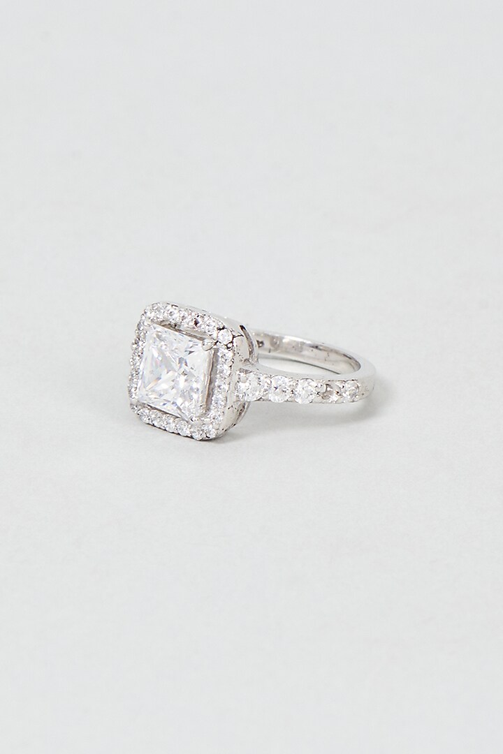 White Finish Swarovski Zirconia Ring In Sterling Silver by Diosa Paris Jewellery at Pernia's Pop Up Shop