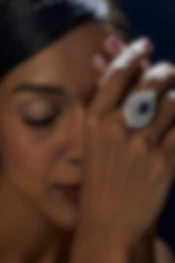 White Finish Swarovski Zirconia & Blue Stone Ring In Sterling Silver by Diosa Paris Jewellery at Pernia's Pop Up Shop