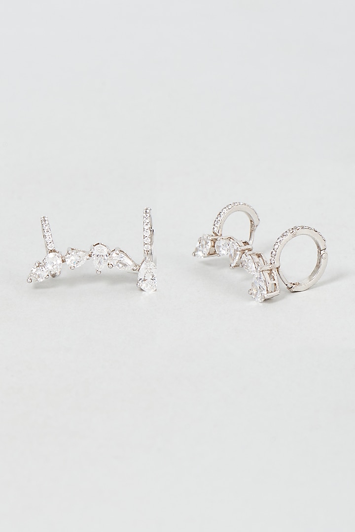 White Finish Oval Cut Swarovski Zirconia Earclips In Sterling Silver by Diosa Paris Jewellery at Pernia's Pop Up Shop