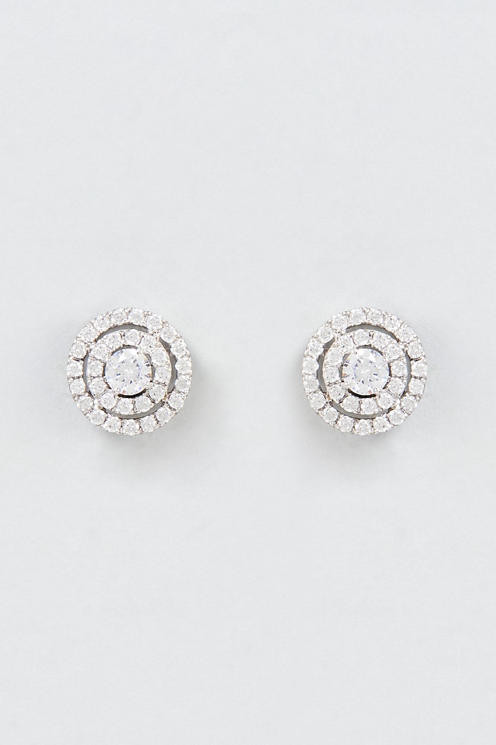 White Finish Oval Cut Swarovski Zirconia Stud Earrings In Sterling Silver by Diosa Paris Jewellery at Pernia's Pop Up Shop