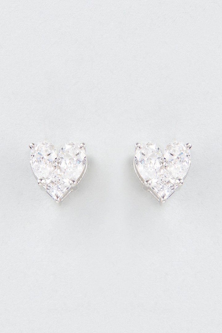 White Finish Swarovski Zirconia Stud Earrings In Sterling Silver by Diosa Paris Jewellery at Pernia's Pop Up Shop