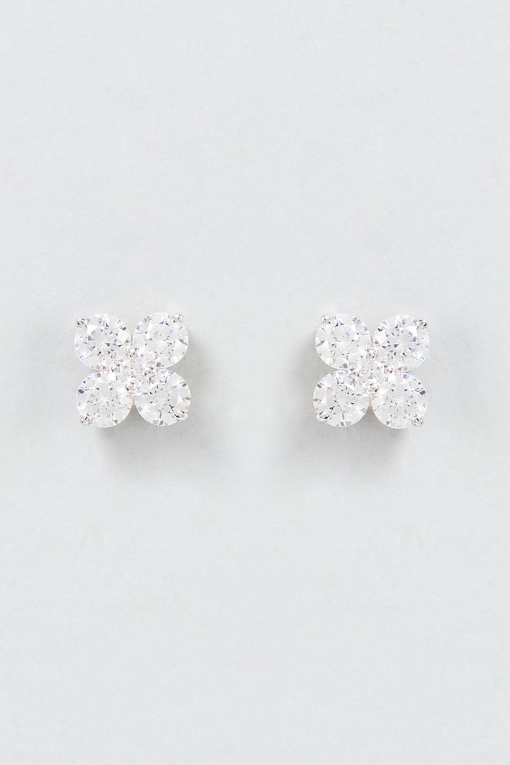 White Finish Swarovski Zirconia Stud Earrings In Sterling Silver by Diosa Paris Jewellery at Pernia's Pop Up Shop