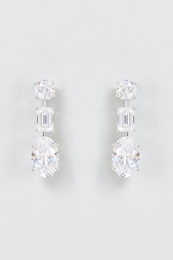White Finish Swarovski Zirconia Dangler Earrings In Sterling Silver by Diosa Paris Jewellery at Pernia's Pop Up Shop