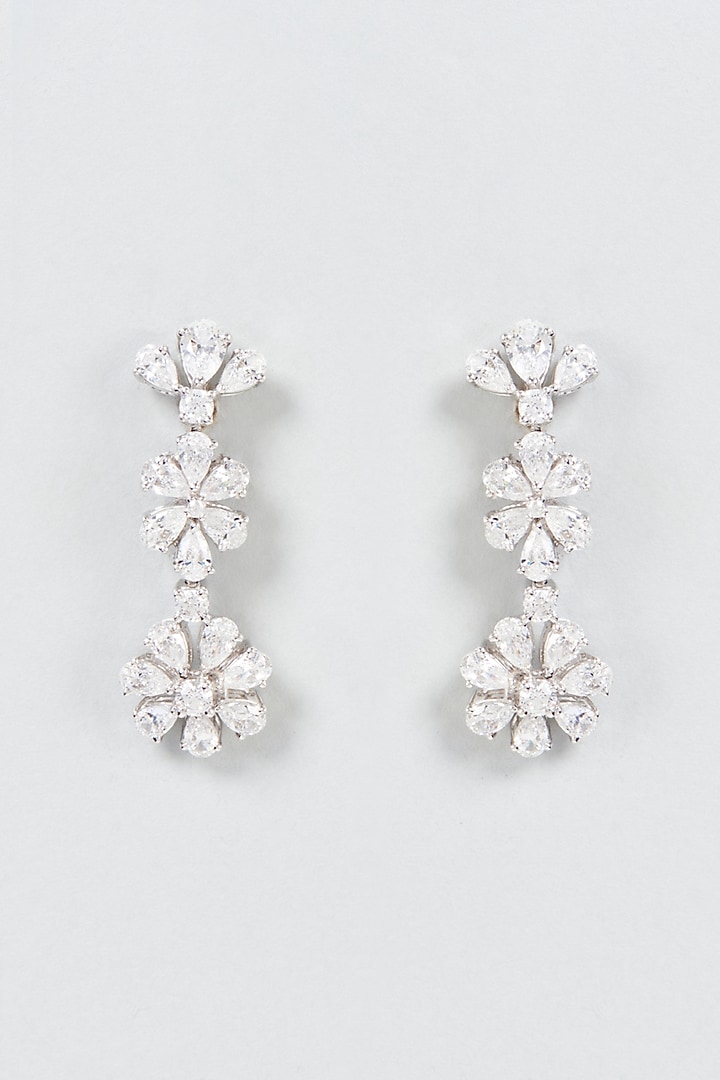 White Finish Swarovski Zirconia Dangler Earrings In Sterling Silver by Diosa Paris Jewellery at Pernia's Pop Up Shop