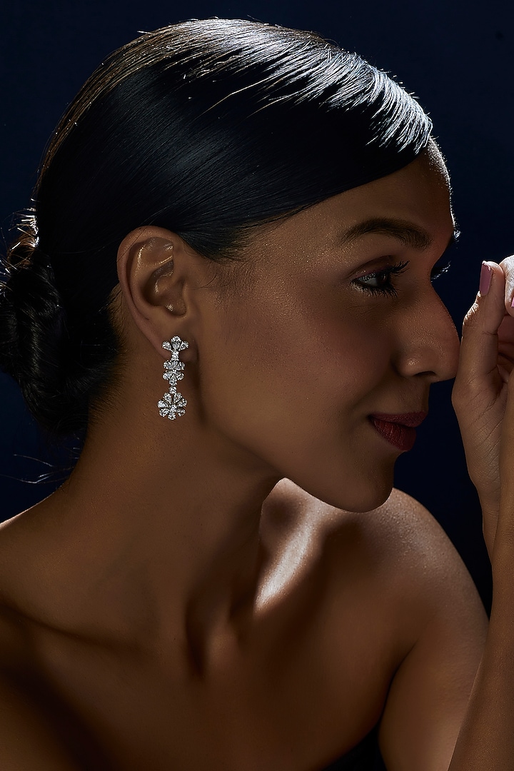 White Finish Swarovski Zirconia Dangler Earrings In Sterling Silver by Diosa Paris Jewellery at Pernia's Pop Up Shop