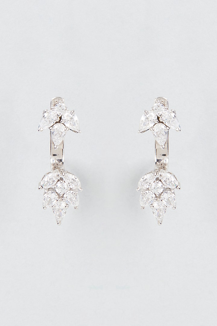 White Finish Swarovski Zirconia Dangler Earrings In Sterling Silver by Diosa Paris Jewellery at Pernia's Pop Up Shop