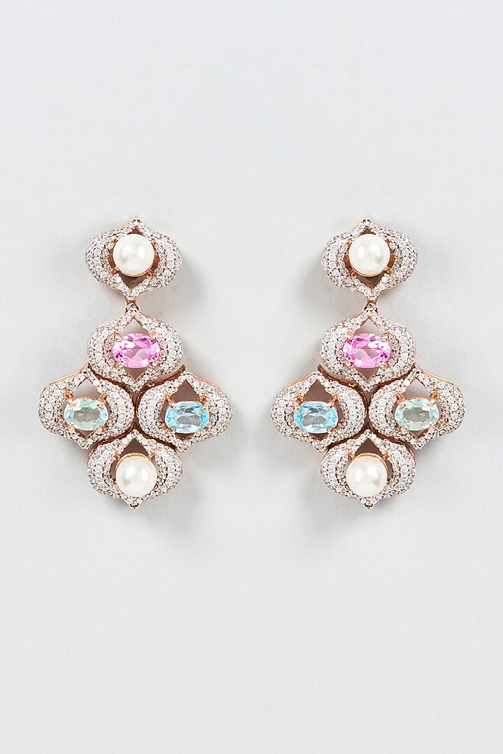 White Finish Multi-Colored Swarovski Zirconia Dangler Earrings In Sterling Silver by Diosa Paris Jewellery at Pernia's Pop Up Shop