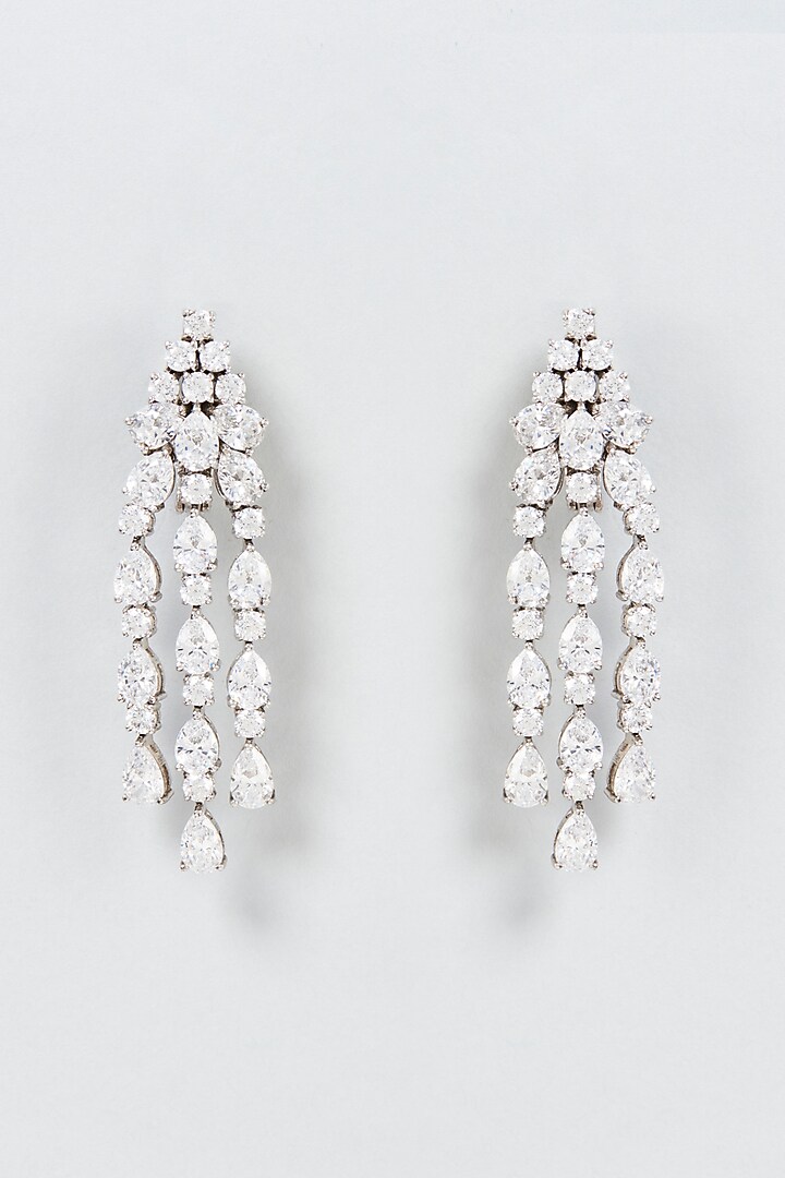 White Finish Swarovski Zirconia Dangler Earrings In Sterling Silver by Diosa Paris Jewellery at Pernia's Pop Up Shop