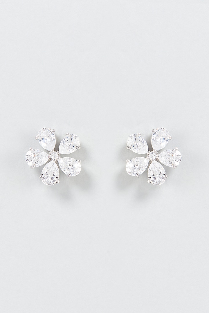 White Finish Swarovski Zirconia Stud Earrings In Sterling Silver by Diosa Paris Jewellery at Pernia's Pop Up Shop