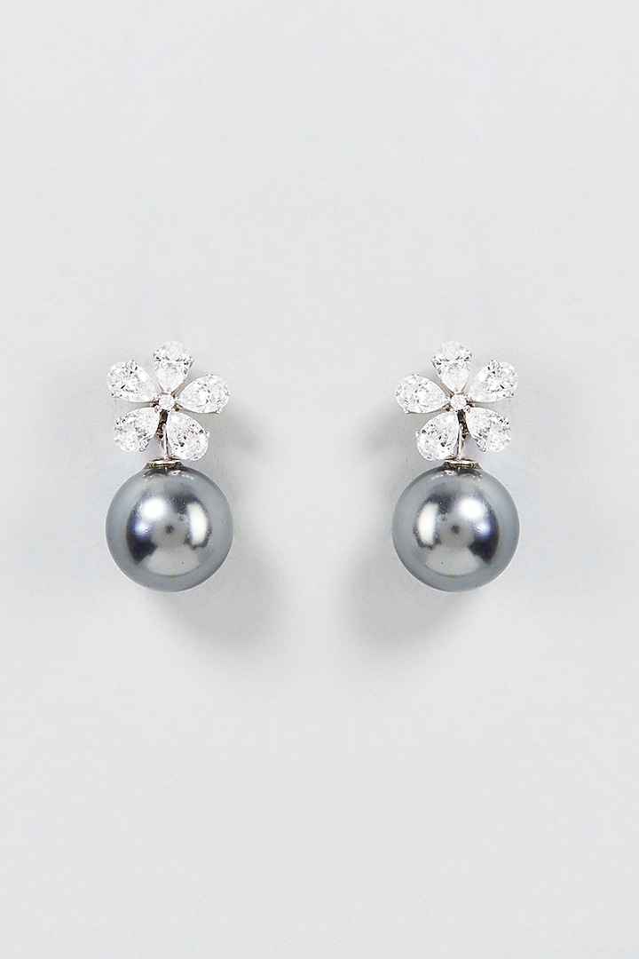 White Finish Pear Cut Swarovski Zirconia Dangler Earrings In Sterling Silver by Diosa Paris Jewellery at Pernia's Pop Up Shop