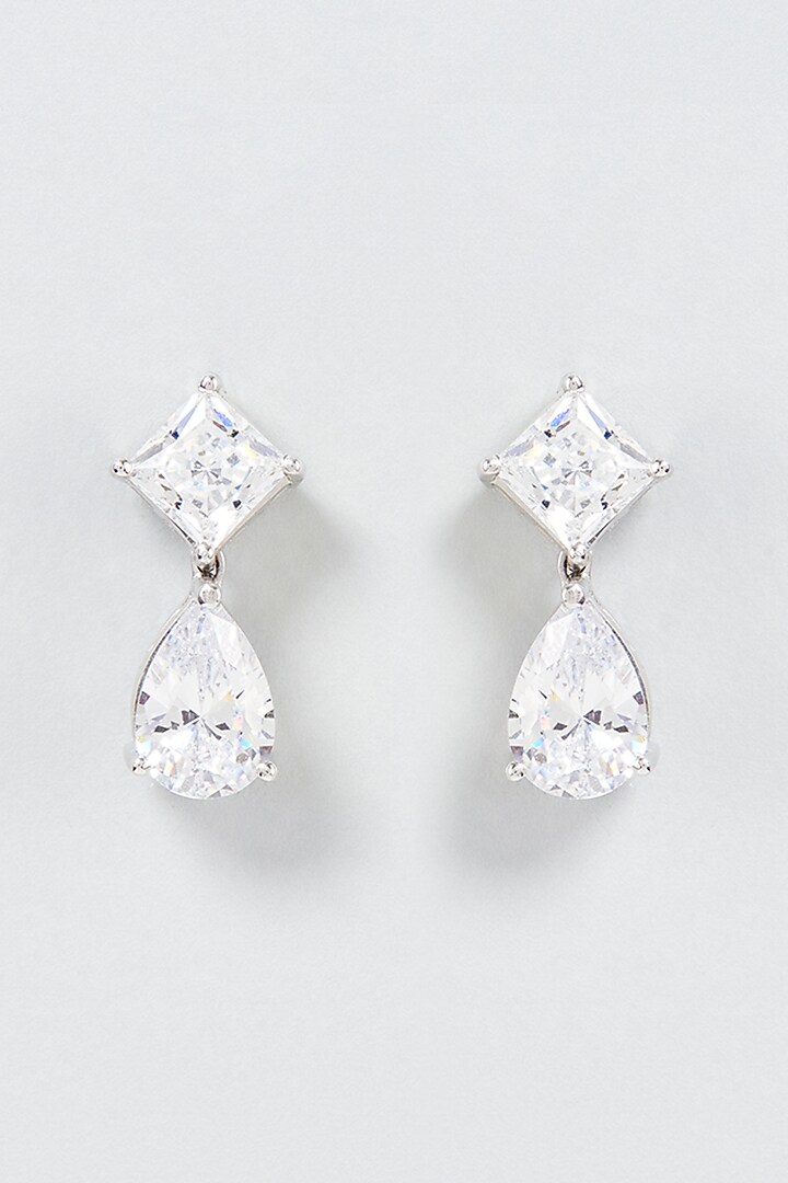 White Finish Swarovski Zirconia Dangler Earrings In Sterling Silver by Diosa Paris Jewellery at Pernia's Pop Up Shop