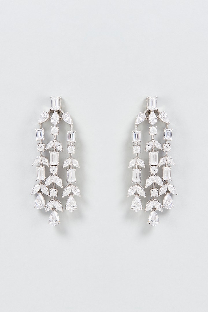 White Finish Swarovski Zirconia Dangler Earrings In Sterling Silver by Diosa Paris Jewellery at Pernia's Pop Up Shop