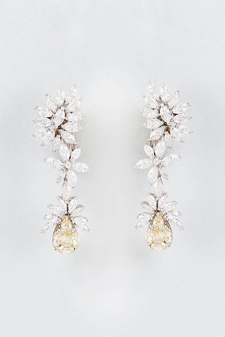 White Finish Swarovski Zirconia Dangler Earrings In Sterling Silver by Diosa Paris Jewellery at Pernia's Pop Up Shop