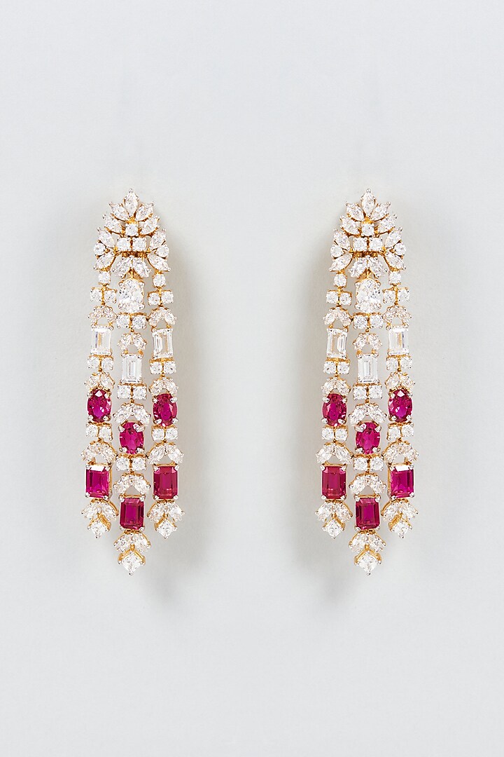 White Finish Red & White Swarovski Zirconia Dangler Earrings In Sterling Silver by Diosa Paris Jewellery at Pernia's Pop Up Shop