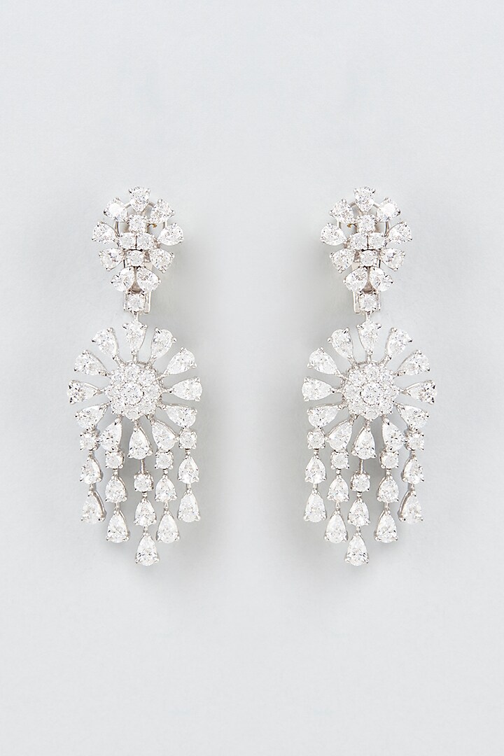 White Finish Swarovski Zirconia Dangler Earrings In Sterling Silver by Diosa Paris Jewellery at Pernia's Pop Up Shop
