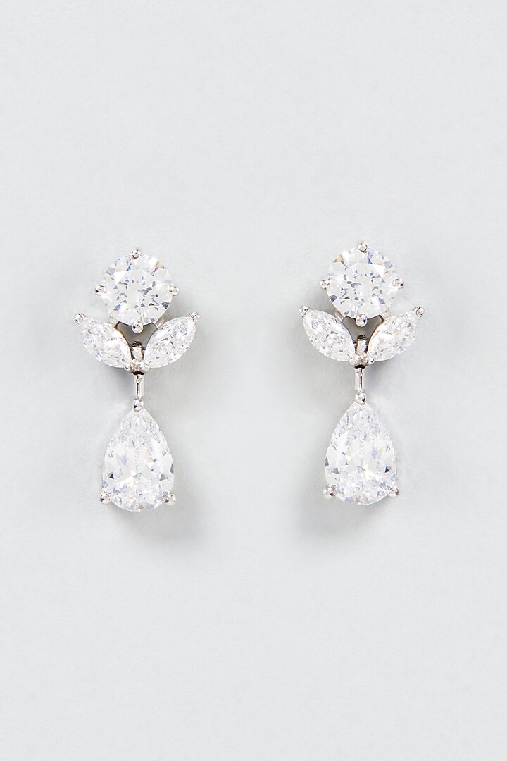 White Finish Swarovski Zirconia Drop Earrings In Sterling Silver by Diosa Paris Jewellery at Pernia's Pop Up Shop