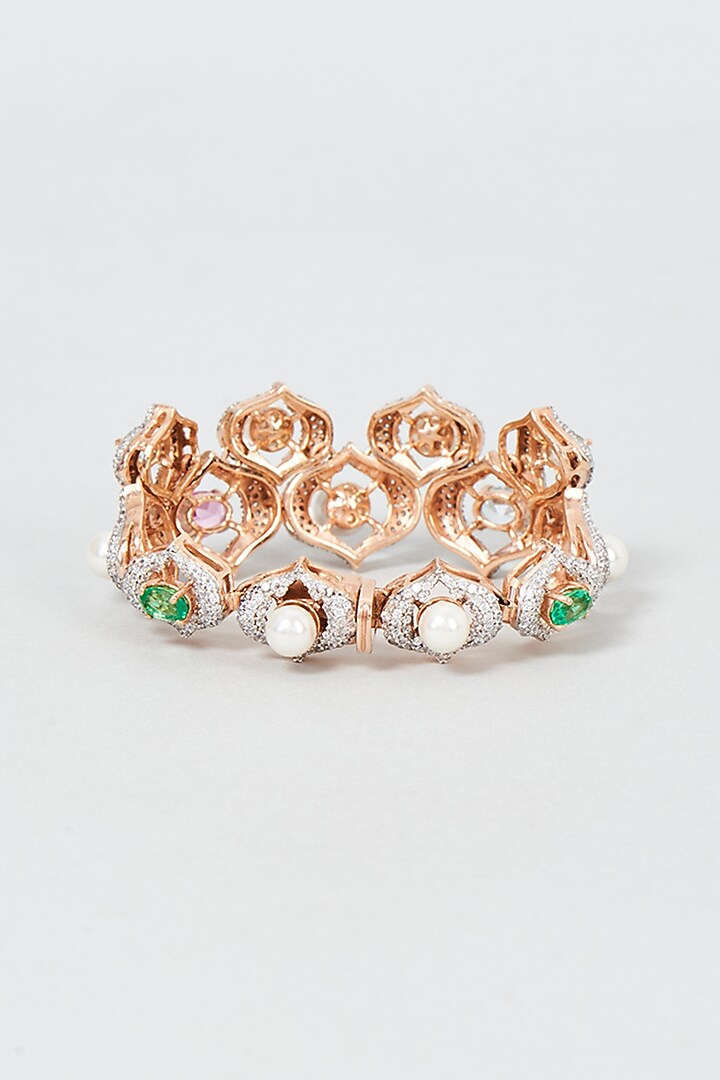 White Finish Swarovski Zirconia & Pearl Bracelet In Sterling Silver by Diosa Paris Jewellery at Pernia's Pop Up Shop