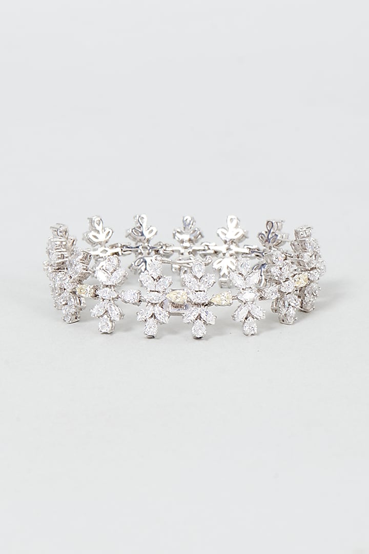 White Finish Swarovski Zirconia Bracelet In Sterling Silver by Diosa Paris Jewellery at Pernia's Pop Up Shop