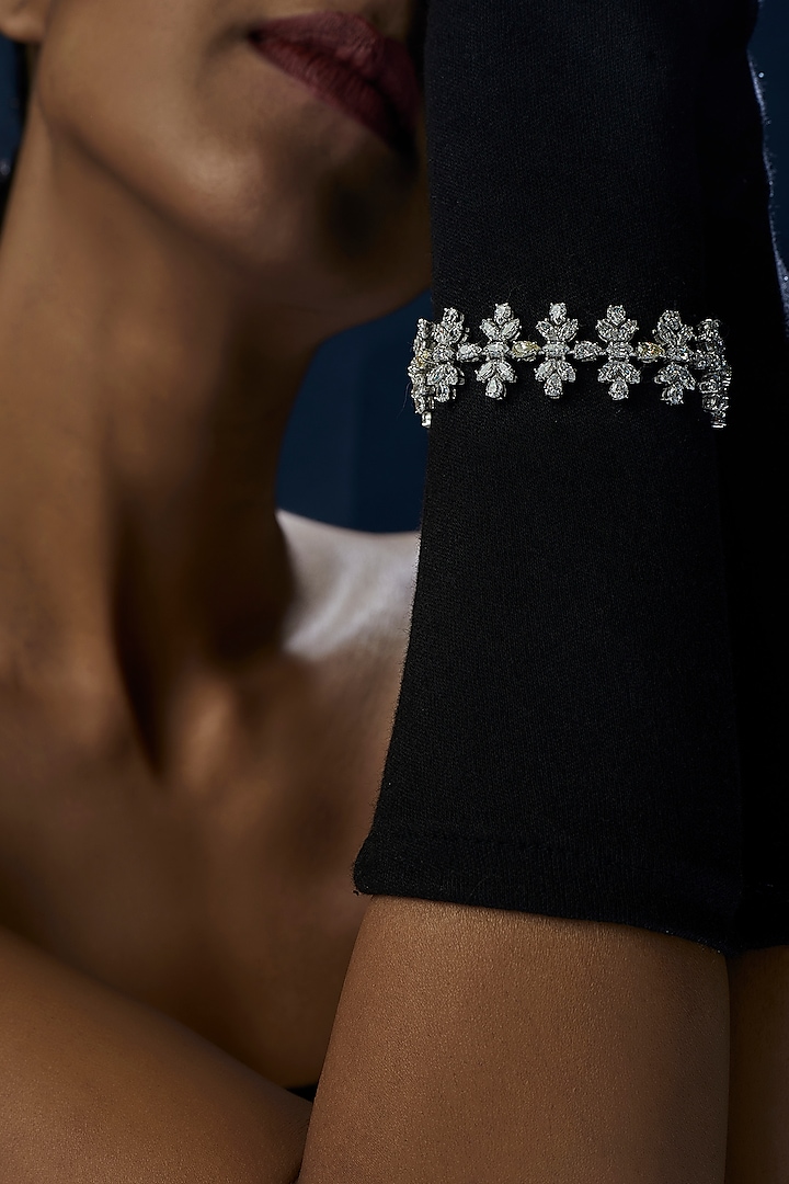 White Finish Swarovski Zirconia Bracelet In Sterling Silver by Diosa Paris Jewellery