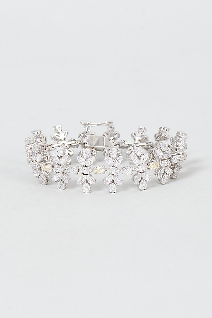 White Finish Swarovski Zirconia Bracelet In Sterling Silver by Diosa Paris Jewellery at Pernia's Pop Up Shop