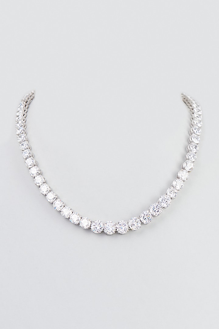 White Finish Swarovski Zirconia Necklace In Sterling Silver by Diosa Paris Jewellery at Pernia's Pop Up Shop