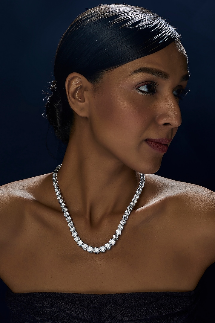 White Finish Swarovski Zirconia Necklace In Sterling Silver by Diosa Paris Jewellery at Pernia's Pop Up Shop