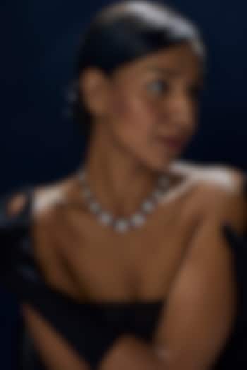 White Finish Red & White Swarovski Zirconia Necklace In Sterling Silver by Diosa Paris Jewellery at Pernia's Pop Up Shop