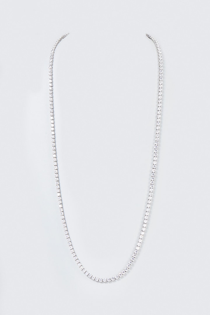 White Finish Swarovski Zirconia Long Strand Necklace In Sterling Silver by Diosa Paris