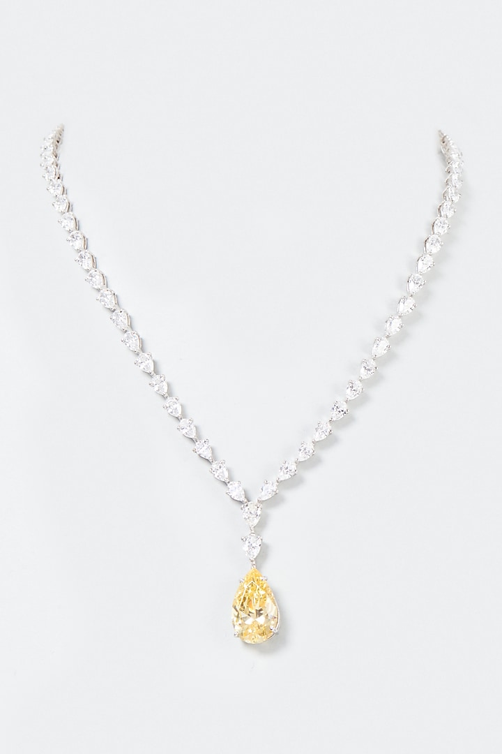 White Finish Yellow & White Swarovski Zirconia Necklace In Sterling Silver by Diosa Paris Silver Jewellery