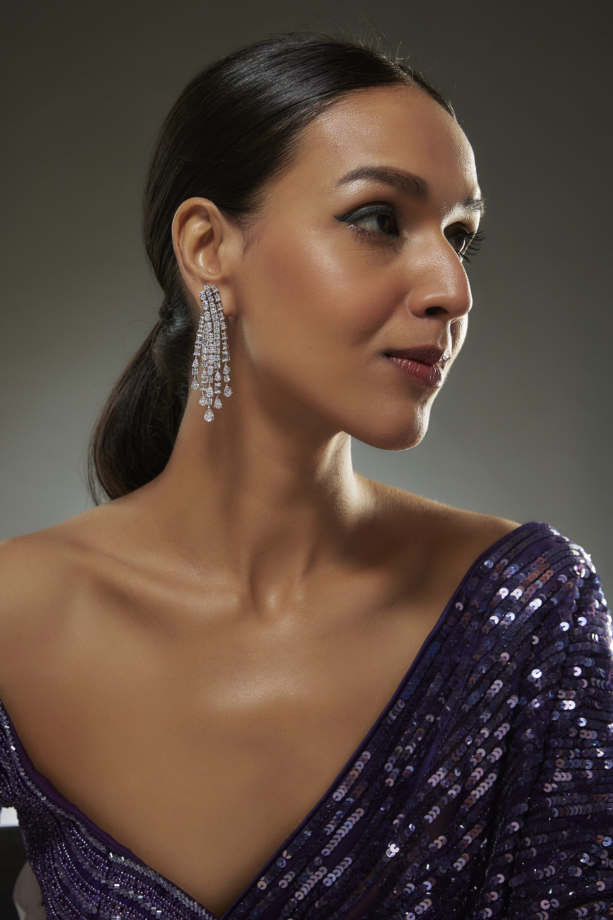 White Finish Swarovski Zircon Dangler Earrings In Sterling Silver by Diosa Paris Jewellery at Pernia's Pop Up Shop