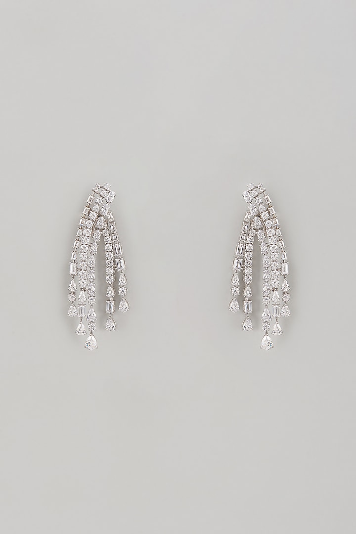 White Finish Swarovski Zircon Dangler Earrings In Sterling Silver by Diosa Paris Jewellery at Pernia's Pop Up Shop