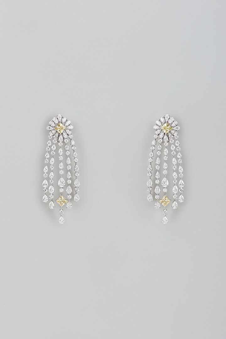 White Finish Swarovski Zircon Chandelier Dangler Earrings In Sterling Silver by Diosa Paris Jewellery at Pernia's Pop Up Shop