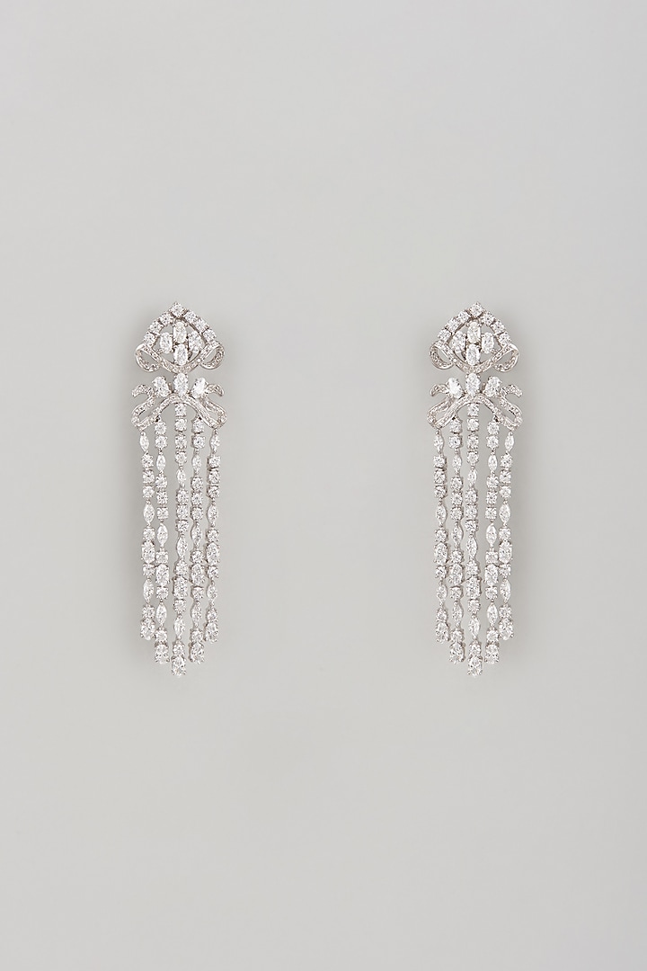 White Finish Swarovski Zircon Chandelier Dangler Earrings In Sterling Silver by Diosa Paris Jewellery at Pernia's Pop Up Shop