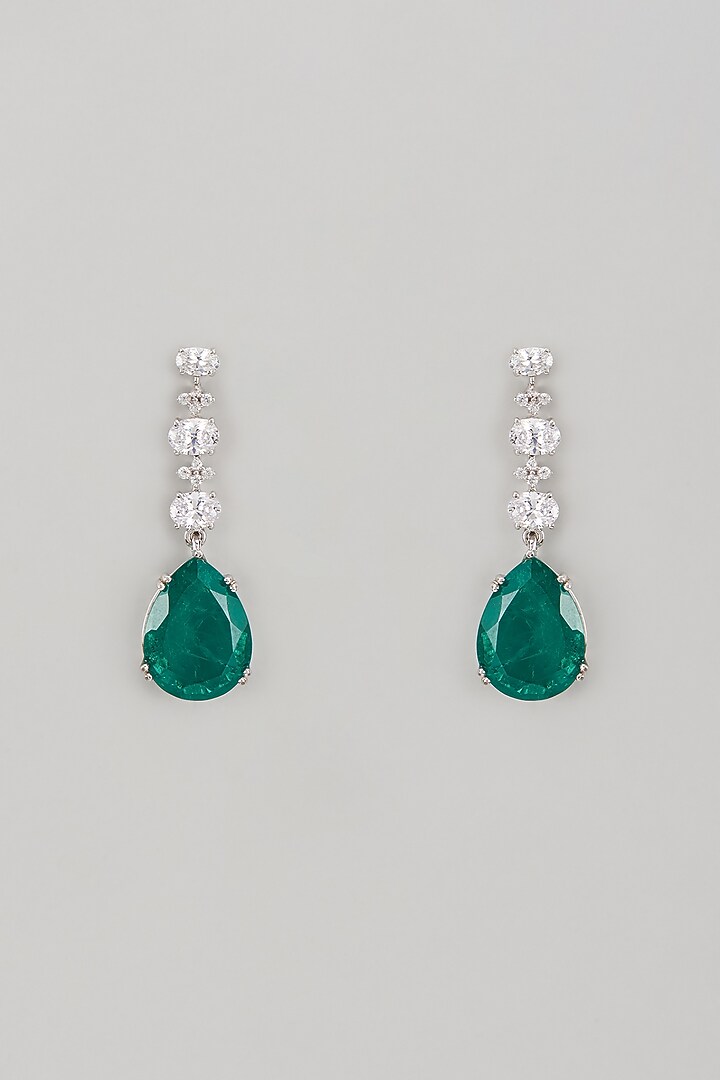 White Finish Swarovski Zircon Dangler Earrings In Sterling Silver by Diosa Paris Jewellery at Pernia's Pop Up Shop